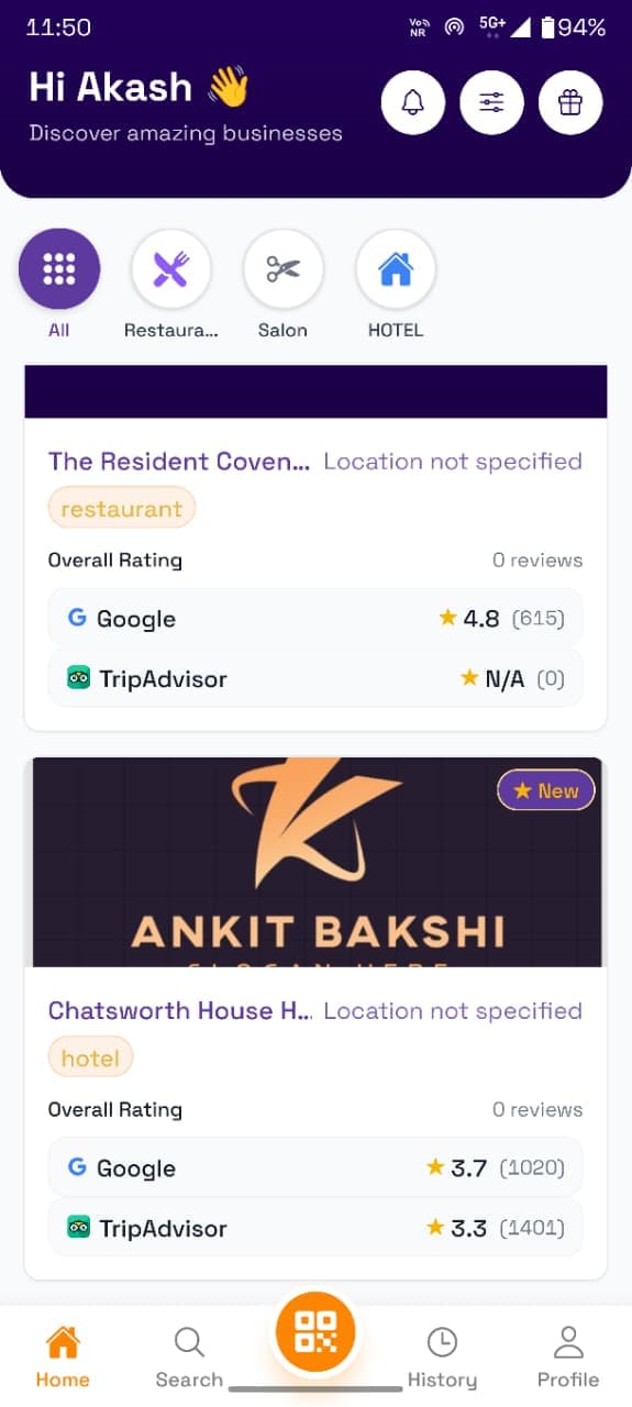 HashView App - Restaurant Detail Screen