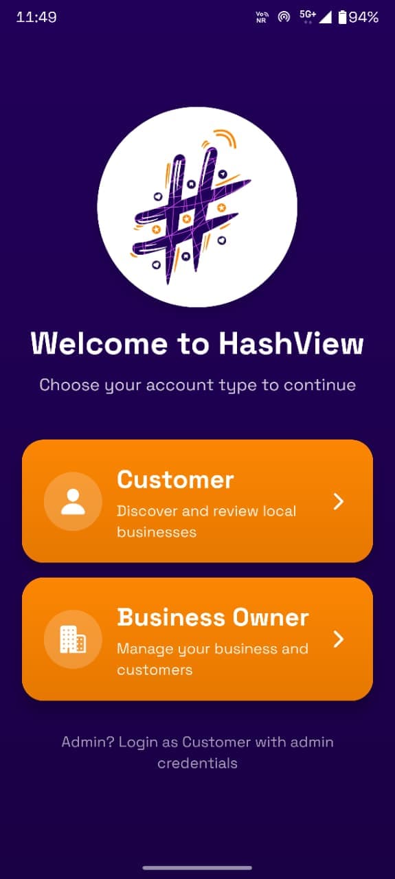 HashView App - Login Screen